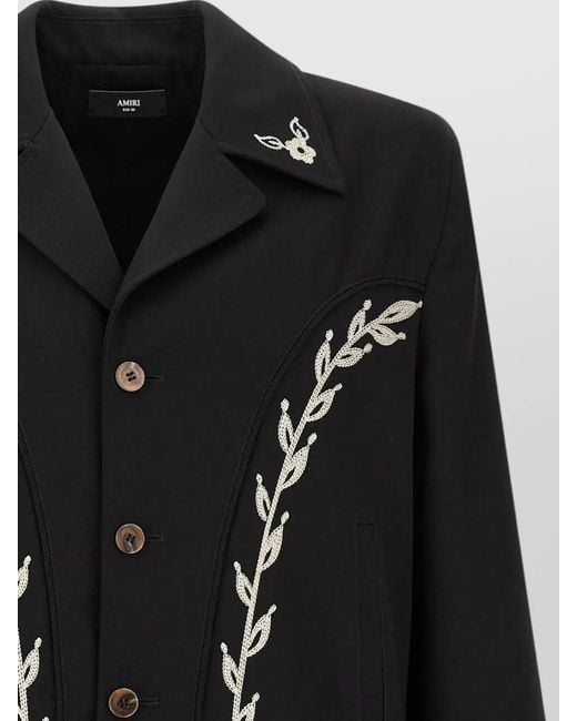 Amiri Black Embroidered Western Single-Breasted Coat for men