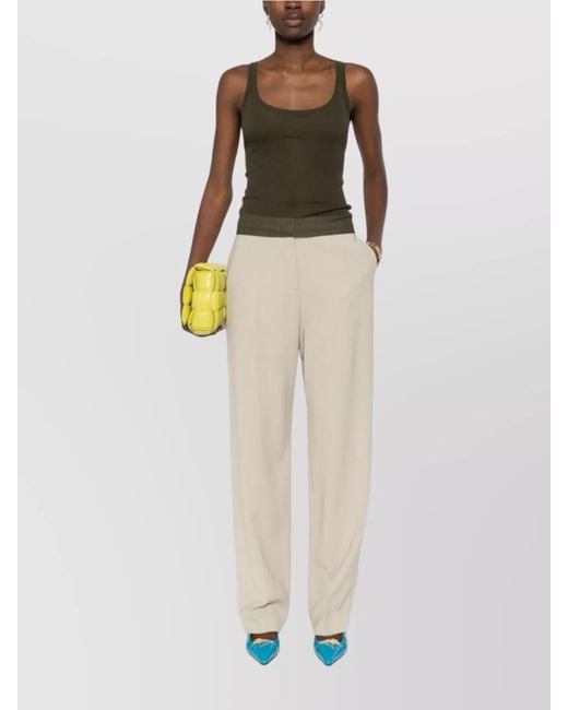 Max Mara Green Silk Fine-Ribbed Scoop-Neck Sleeveless Tank Top