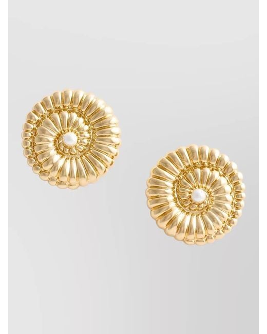 Self-Portrait Metallic Shell Pearl Brass Earrings Crystal Accents