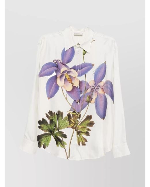 Pierre Louis Mascia White Silk Shirt With Floral Print And Long Sleeves