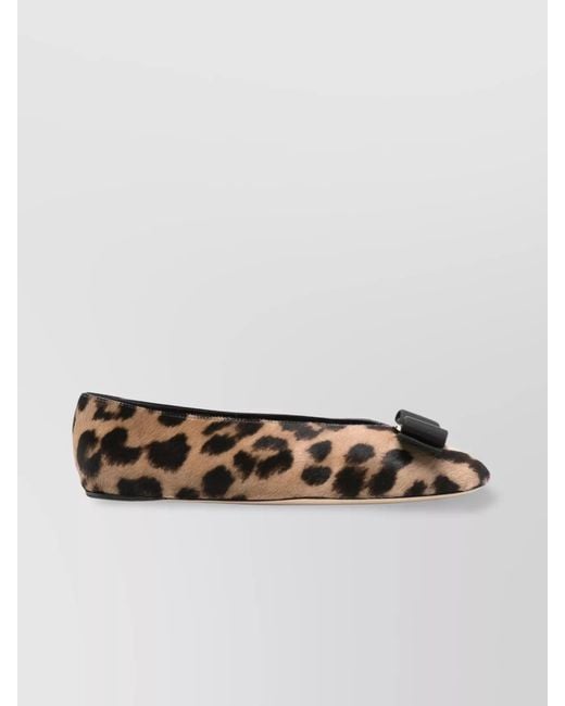 Ferragamo Multicolor Leopard-Print Leather Ballerina Flats