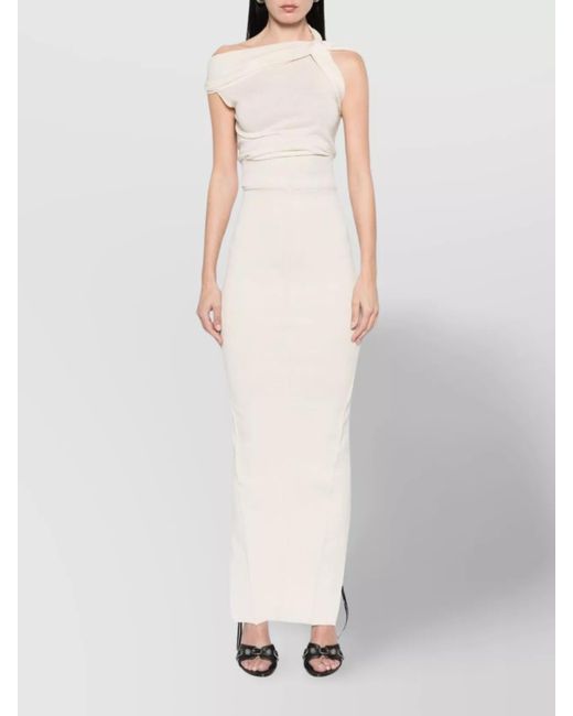Rick Owens White Long Skirt With Asymmetric Hem And High Slit