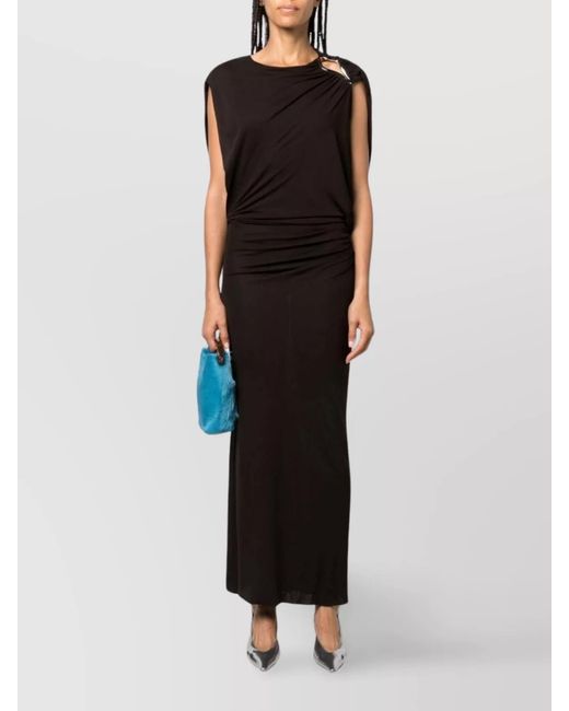 Lanvin Black Draped Sleeveless Maxi Dress