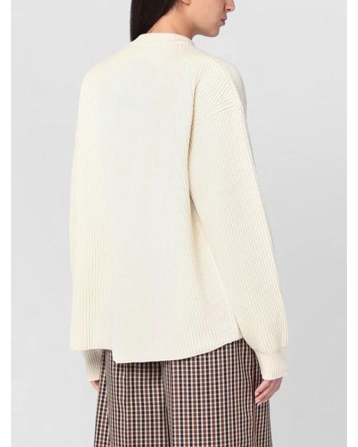 Jil Sander Natural Long Sleeve Mock Neck Ribbed Top