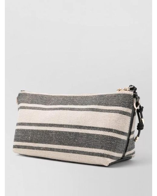 Furla Gray Striped Clutch Bag Wrist Strap Hardware