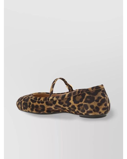Gianvito Rossi White Leopard Print Suede Front Strap Ballerina Shoes