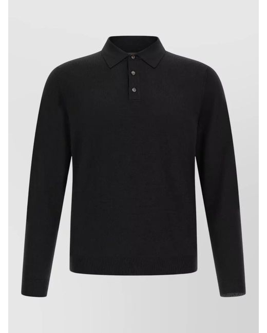Zanone Black Flexwool Wool Polo Collared Knit Sweater for men