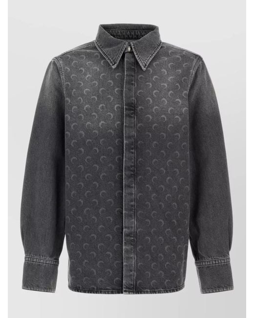 MARINE SERRE Gray Monogram Patterned Long Sleeve Denim Top for men