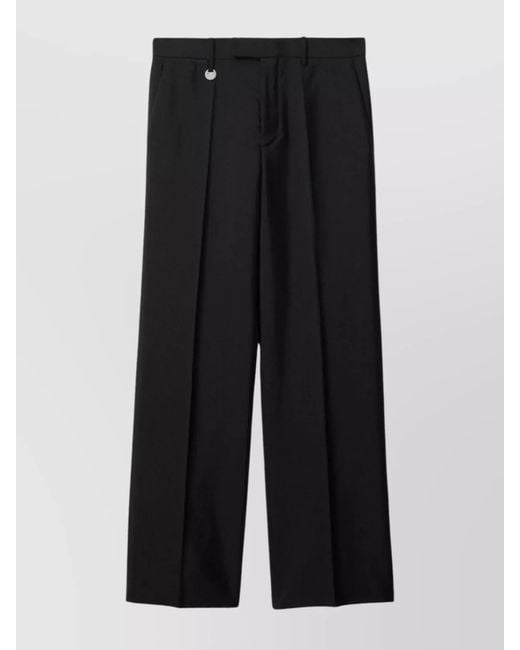 Burberry Black Wool Silk Blend Mid-Rise Wide-Leg Trousers for men