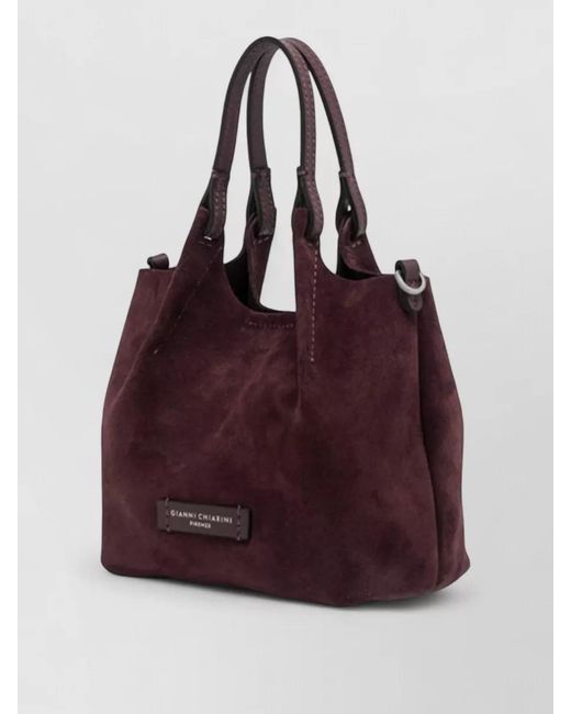 Gianni Chiarini Purple Dua Suede Tote Bag Top Handle Strap