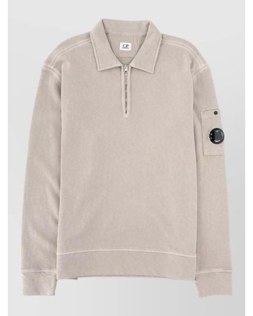 C P Company Natural Knit Sweater Zip Collar Arm Pocket for men