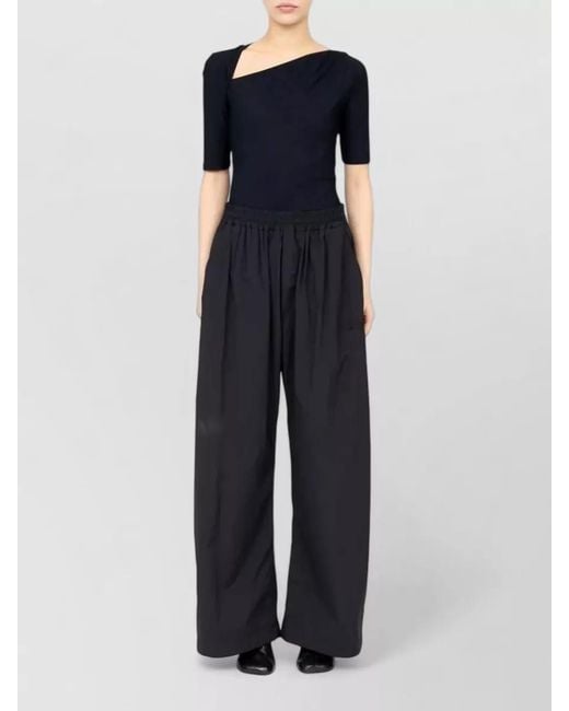 MM6 by Maison Margiela Blue Wide Leg Nylon Trousers Numerical Embroidery