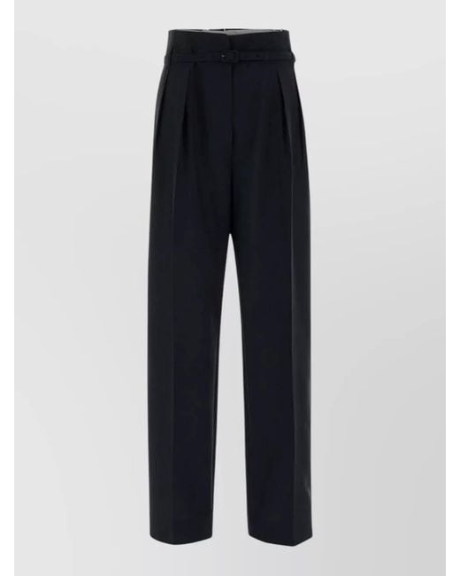 Prada Blue Wool Blend Pleated Palazzo Pant Belt Loops