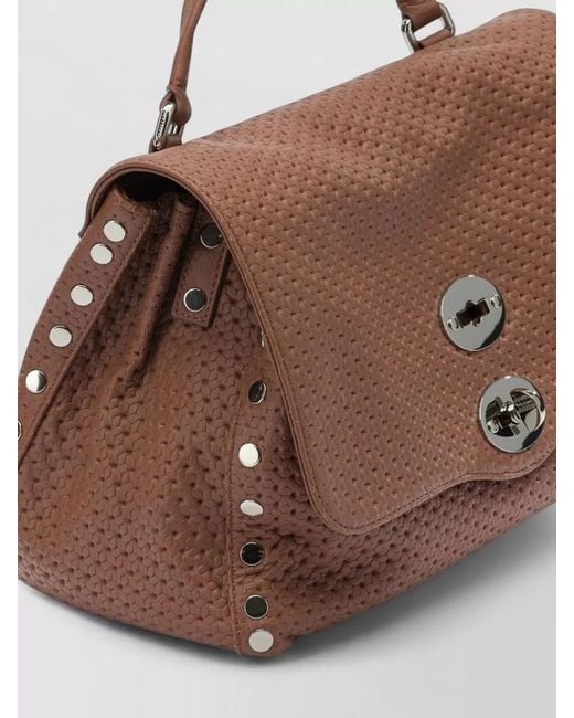 Zanellato Brown Shoulder Bag Perforated Texture Top Handle