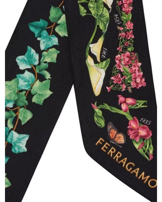 Ferragamo Green Rectangular Floral Print Scarf For Neck