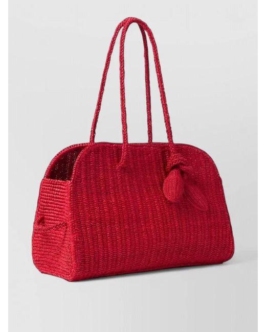 Jacquemus Red Rectangular Tote Bag Woven Texture Handles
