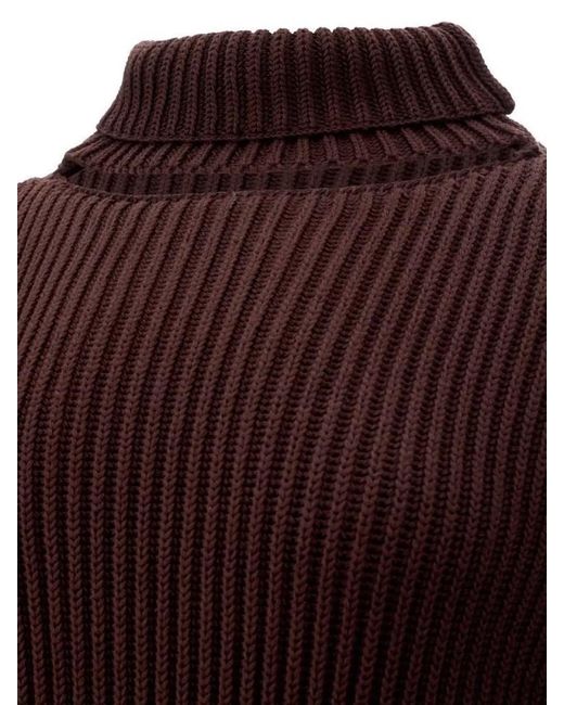 Bottega Veneta Brown Viscose Turtleneck Dress Long Sleeves Buttons