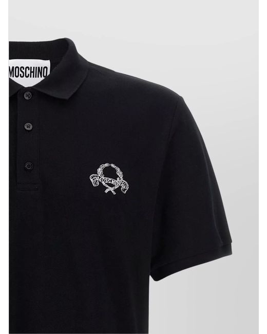 Moschino Black Buttoned Polo Shirt Side Slits for men