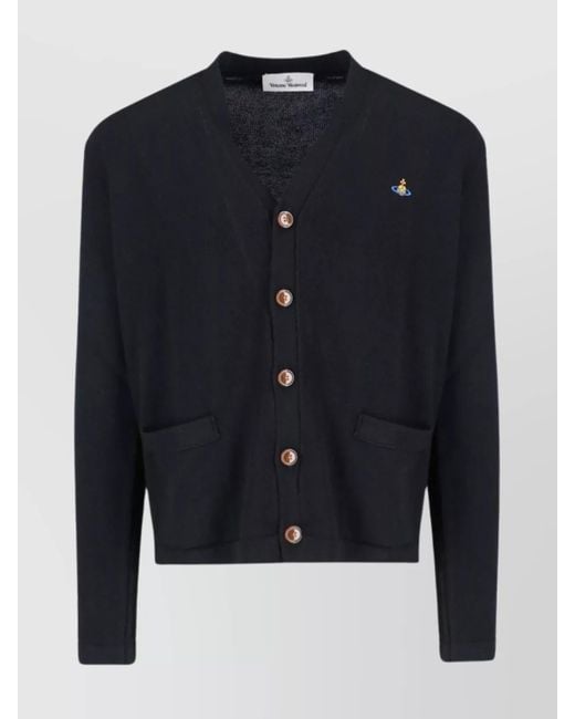 Vivienne Westwood Blue Alex Embroidered Logo Buttoned Cardigan for men