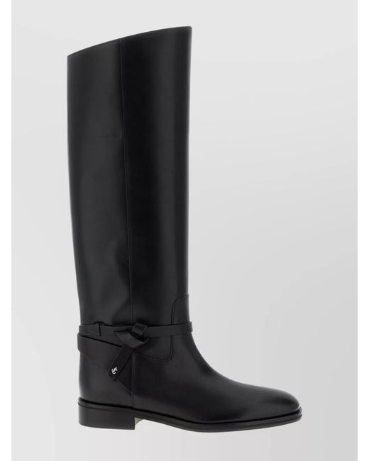 Jimmy Choo Black Knee-High Strap Detail Round Toe Boots