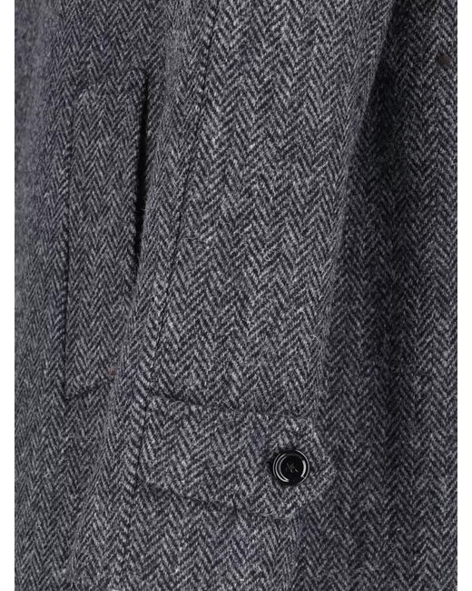 Lardini Gray Herringbone Coat Notched Collar Side Pockets for men