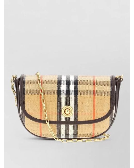 Burberry Natural Shoulder Bag Checkered Pattern Chain Strap