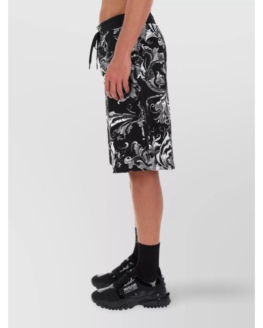 Versace Jeans Couture Black Printed Cotton Bermuda Shorts for men