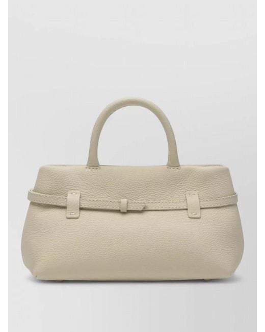 MANU Atelier Natural Structured Textured Tote Bag Top Handle Buckle
