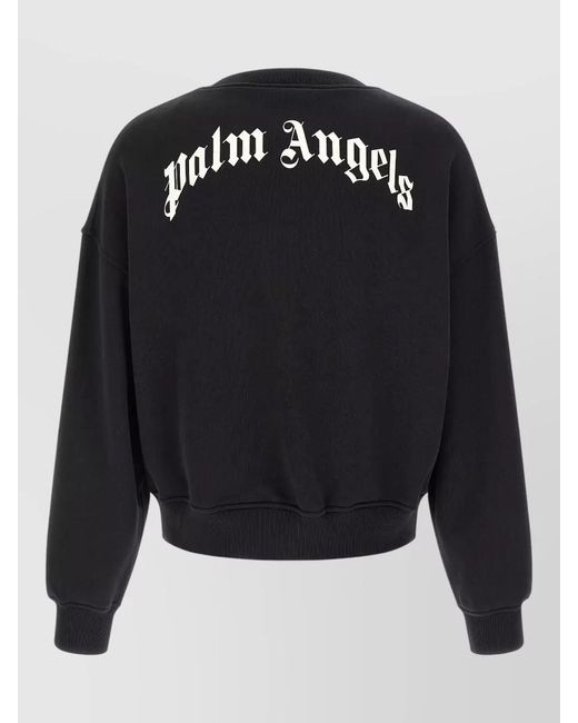 Palm Angels Blue Sweatshirt Back Logo Ribbed Cuffs Hem for men