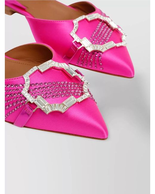 Malone Souliers Pink Satin Crystal-Embellished Flats