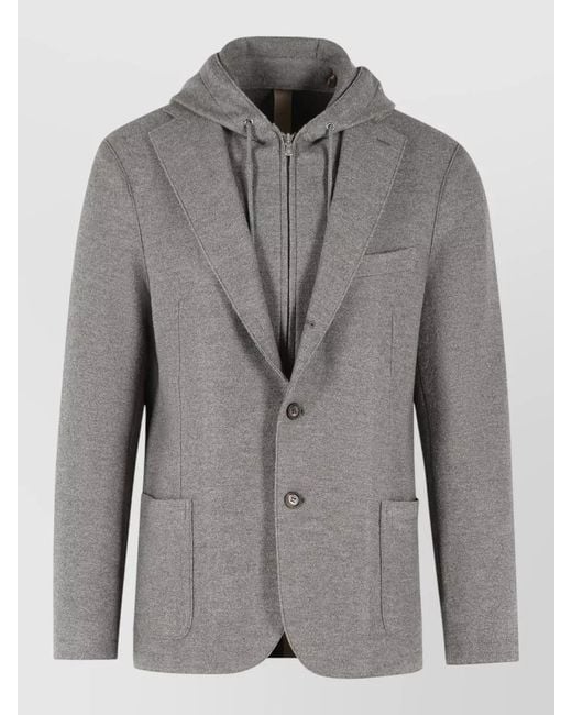 Eleventy Gray Wool Blazer Hood Mid Length Tailored for men