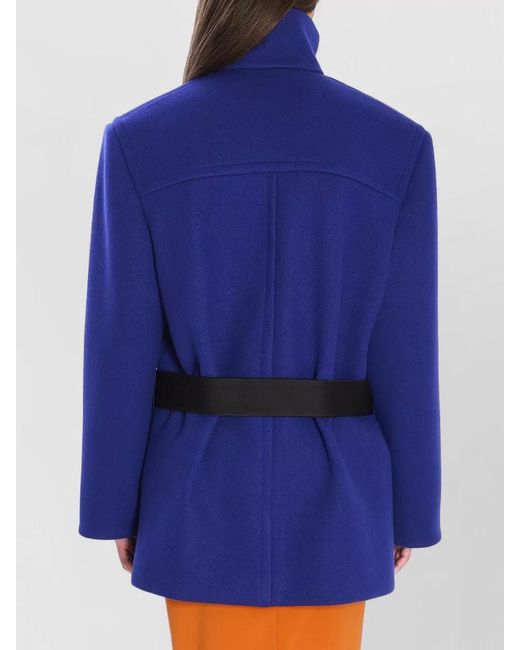 Saint Laurent Blue Wool Belted Single-Breasted Coat