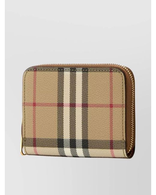 Burberry Natural Checked Canvas Zip Around Wallet