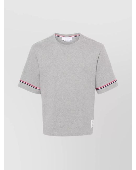 Thom Browne Gray Cotton Jersey Ribbed Crewneck Short-Sleeve T-Shirt for men