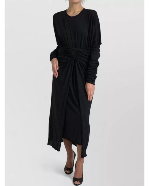 Dolce & Gabbana Black Wool Wrap Sheath Midi Jersey Dress