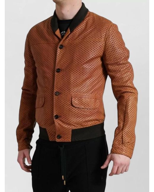 Dolce & Gabbana Black Lambskin Leather Perforated Bomber Jacket for men