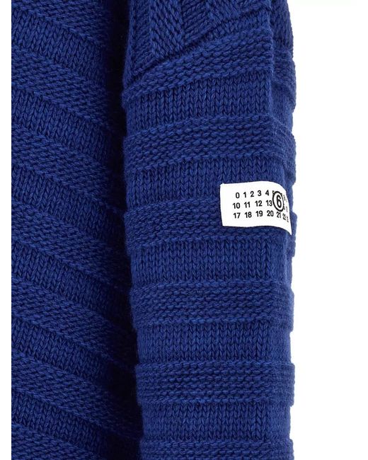 MM6 by Maison Margiela Blue Wool Cardigan Distressed Hem Ribbed Texture for men