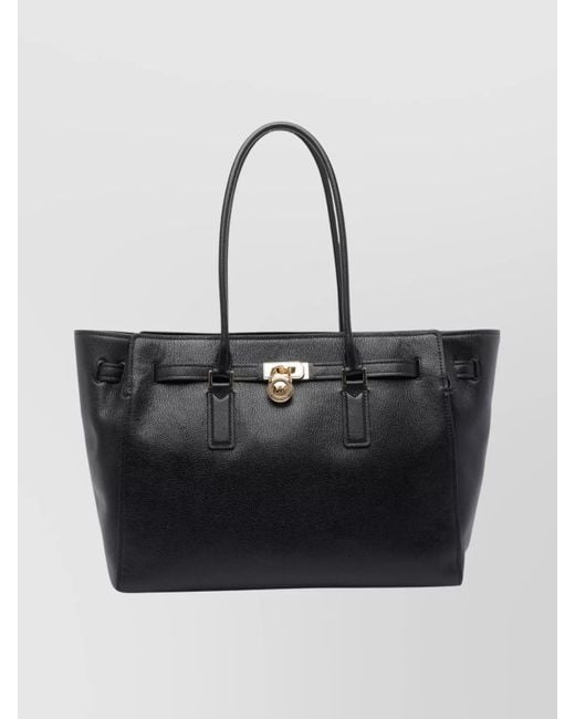 MICHAEL Michael Kors Black Structured Leather Tote Dual Strap Design