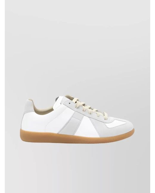 Maison Margiela White Calf Leather Paneled Low-Top Sneakers for men