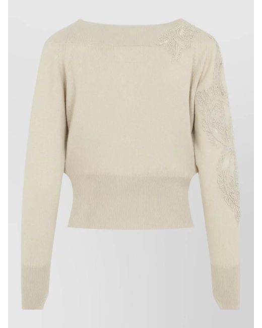 Ermanno Scervino Natural Feminine Lace Knit Sweater Bateau Neckline