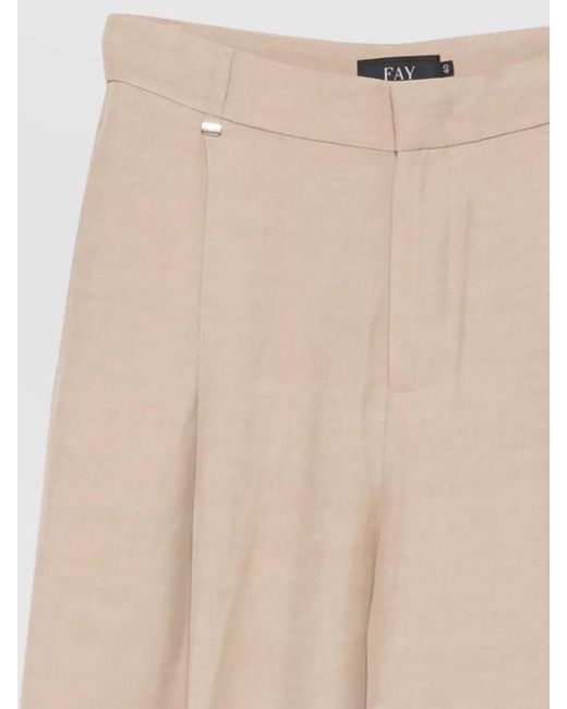 Fay Natural Cotton Trousers Wide Leg Belt Loops
