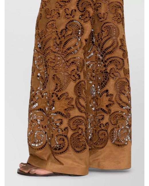 ERMANNO FIRENZE Brown High Waist Wide Leg Trousers Laser Cut