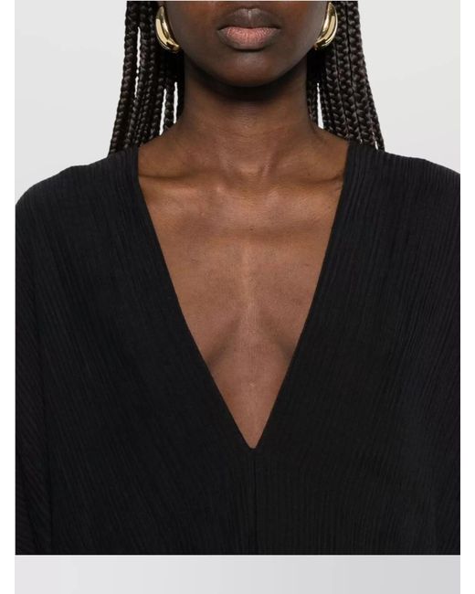 Taller Marmo Black Silk V-Neck Half-Sleeve Kaftan Dress