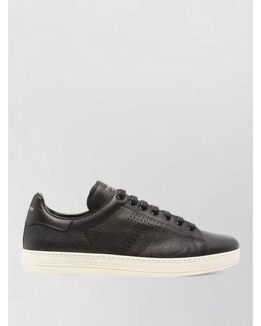 Tom Ford Black Grain Leather Low-Top Sneakers for men
