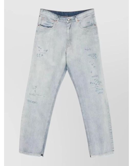 MM6 by Maison Margiela Blue Destroyed Cotton Straight-Leg Jeans for men