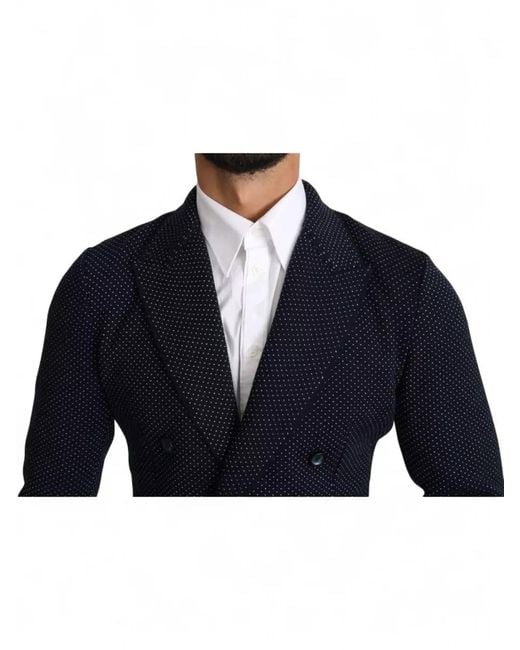Dolce & Gabbana Blue Double Breasted Dotted Tailored Blazer for men
