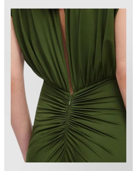 Self-Portrait Green Jersey Maxi Dress Ruched Pleated Neckline