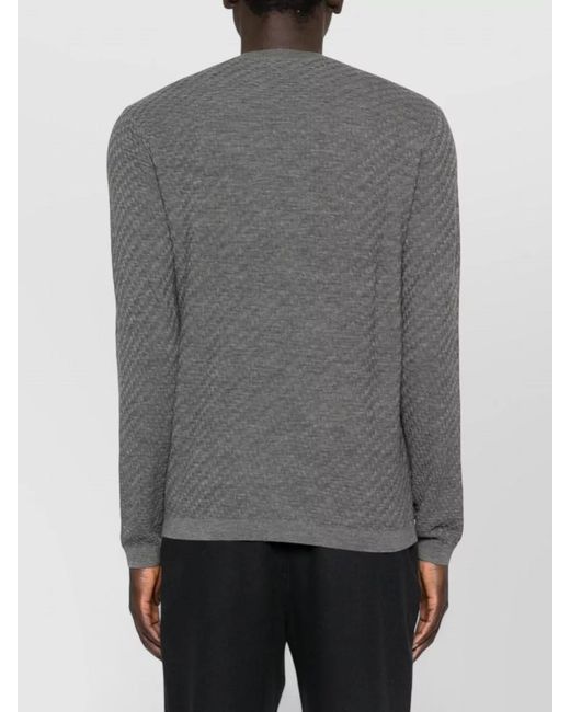 Emporio Armani Gray Virgin Wool Crew Neck Textured Sweater for men