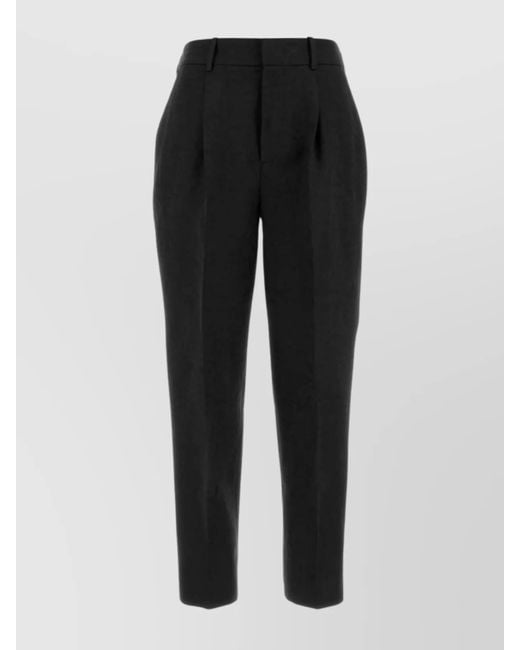 PT Torino Black Linen Trousers With Elastic Waistband And Pleats