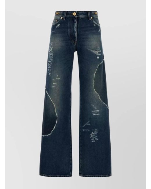 Versace Blue Denim Distressed Wide-Leg Jeans